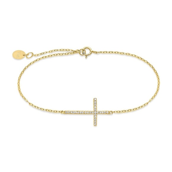 Sterling Forever Sterling Silver Sideways CZ Cross Bracelet - Picture 1 of 4